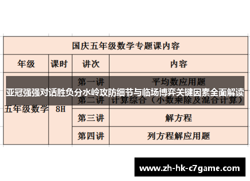亚冠强强对话胜负分水岭攻防细节与临场博弈关键因素全面解读 亚冠强强对话胜负分水岭攻防细节与临场博弈关键因素全面解读
